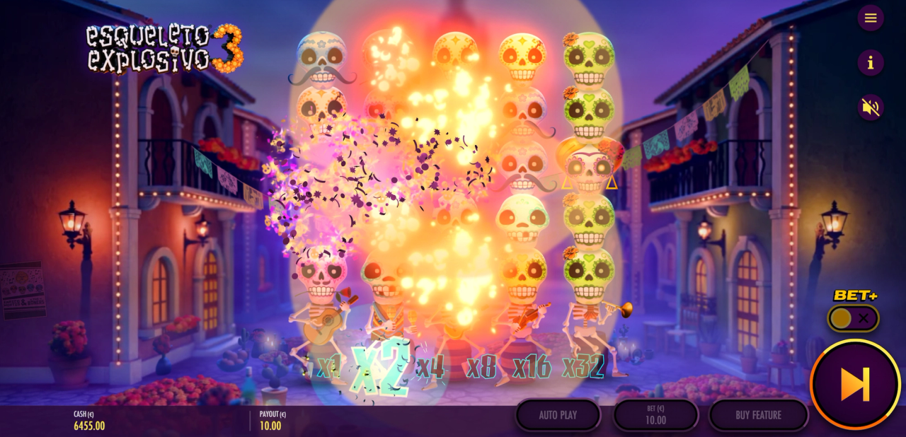 The Explosivo Wild symbol removes surrounding symbols within a 3×3 grid when it explodes.